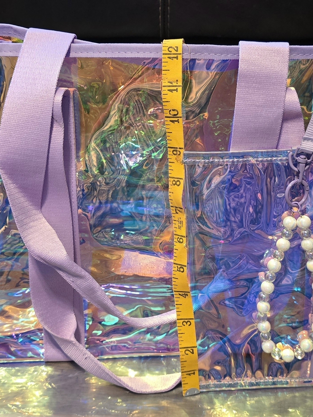 Iridescent Lavender Tote Bag with Pearl Charm